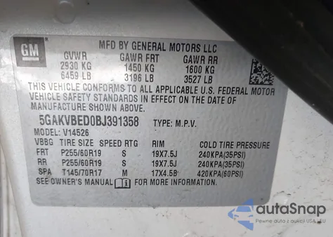 2011 Buick Enclave 1Xl from USA, damaged, VIN 5GAKVBED0BJ391358